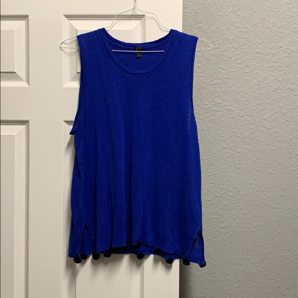Blue j crew tank with pom poms